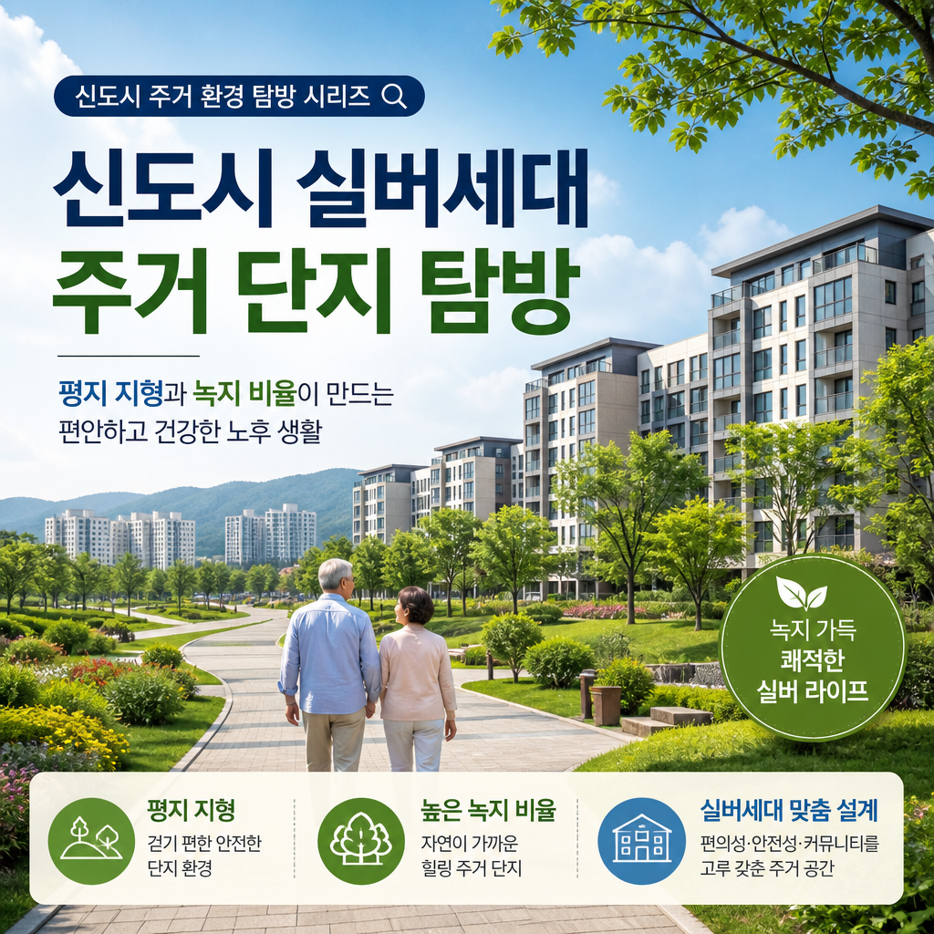 신도시 실버세대를 위한 녹지 많은 쾌적한 주거 단지 전경