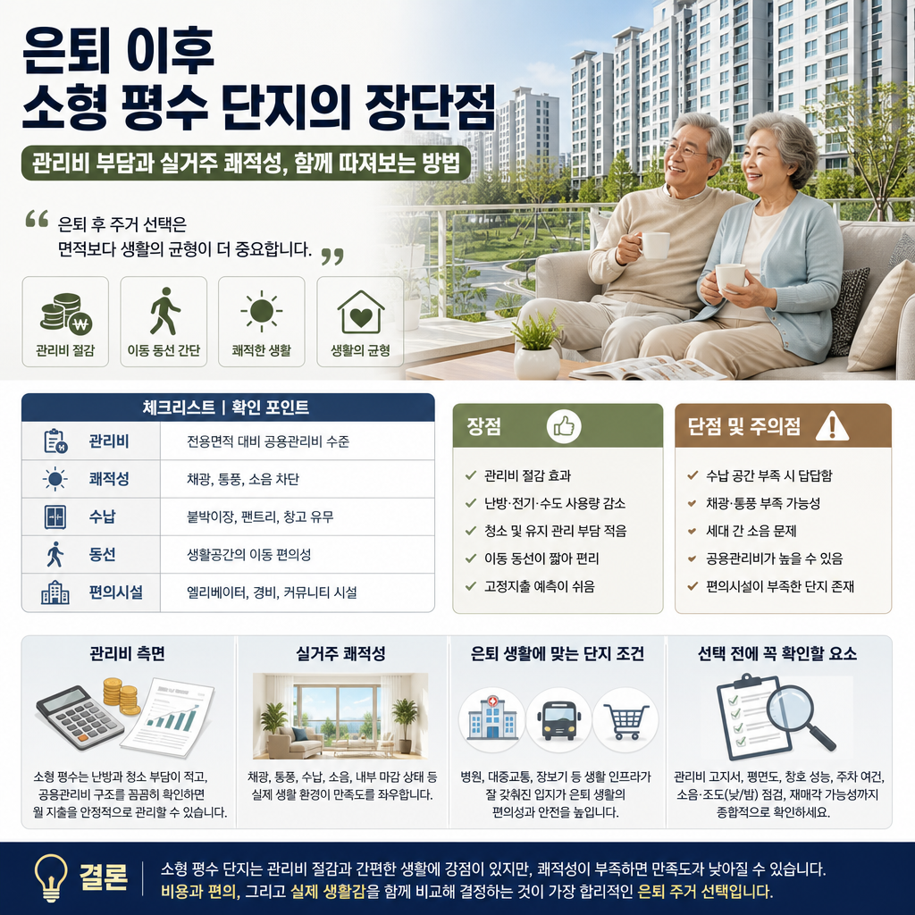 Benefits and considerations of small apartment complexes for retirees in South Korea with highlighted text on the topic