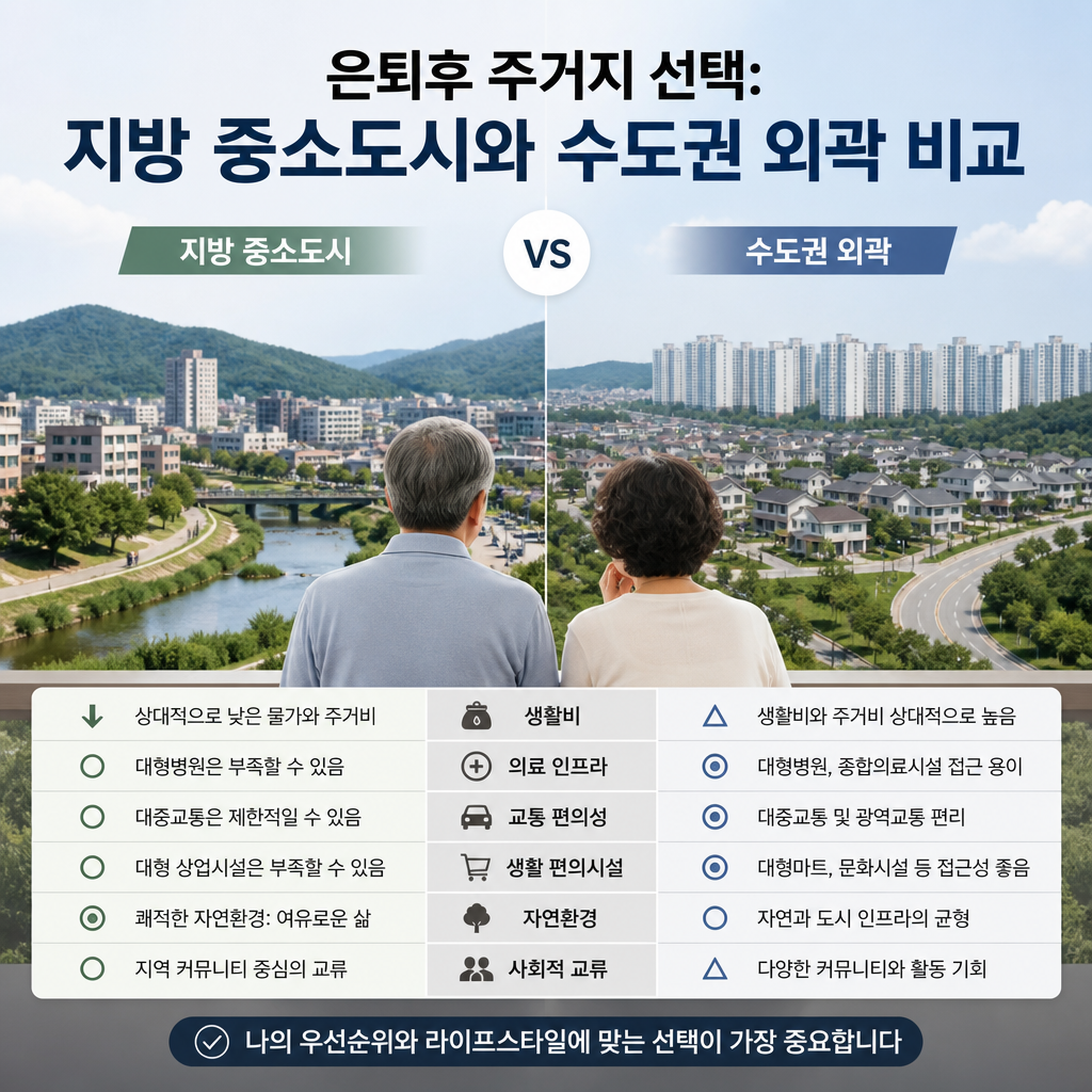 Comparison chart of retirement living options in regional cities and capital-region suburbs in South Korea