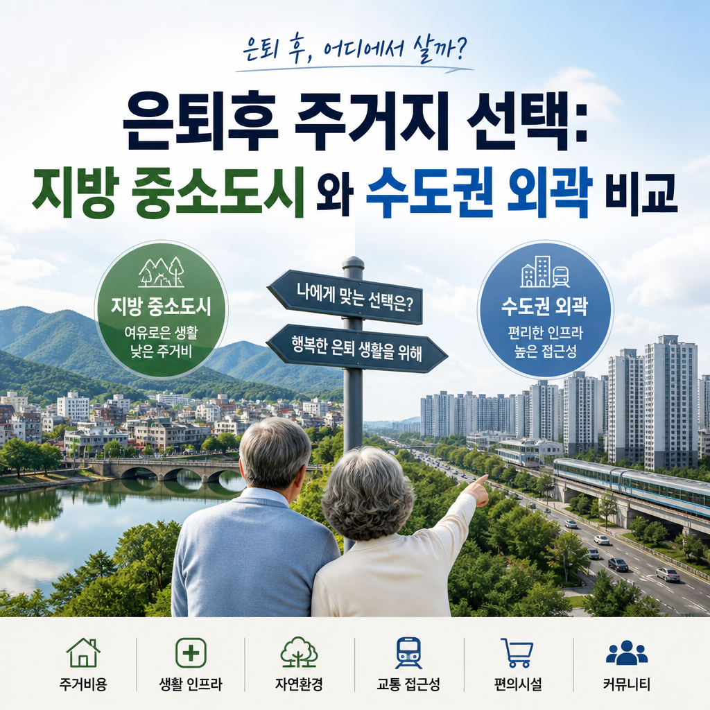 Comparison chart of retirement housing options in regional cities versus suburban capital-region areas in South Korea