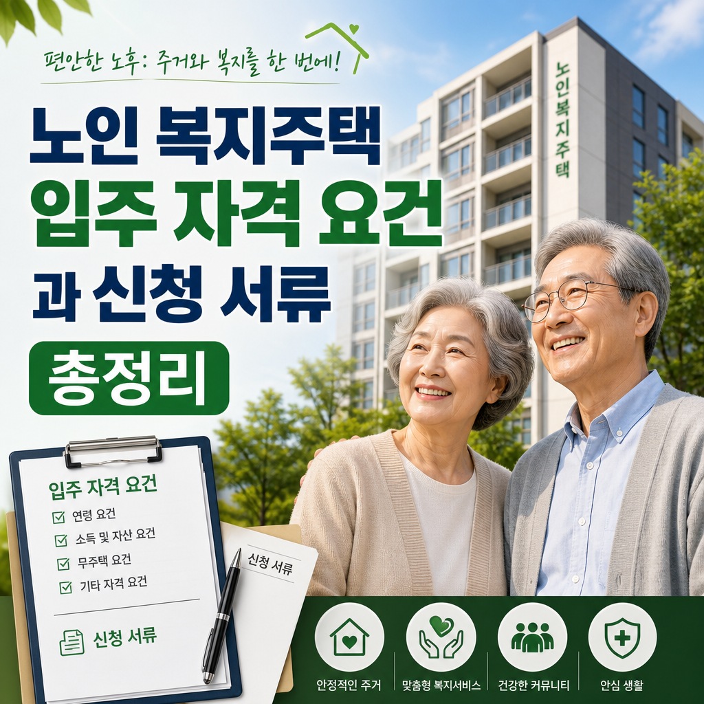 노인 복지주택 입주 자격 요건과 신청 서류를 안내하는 정보 이미지