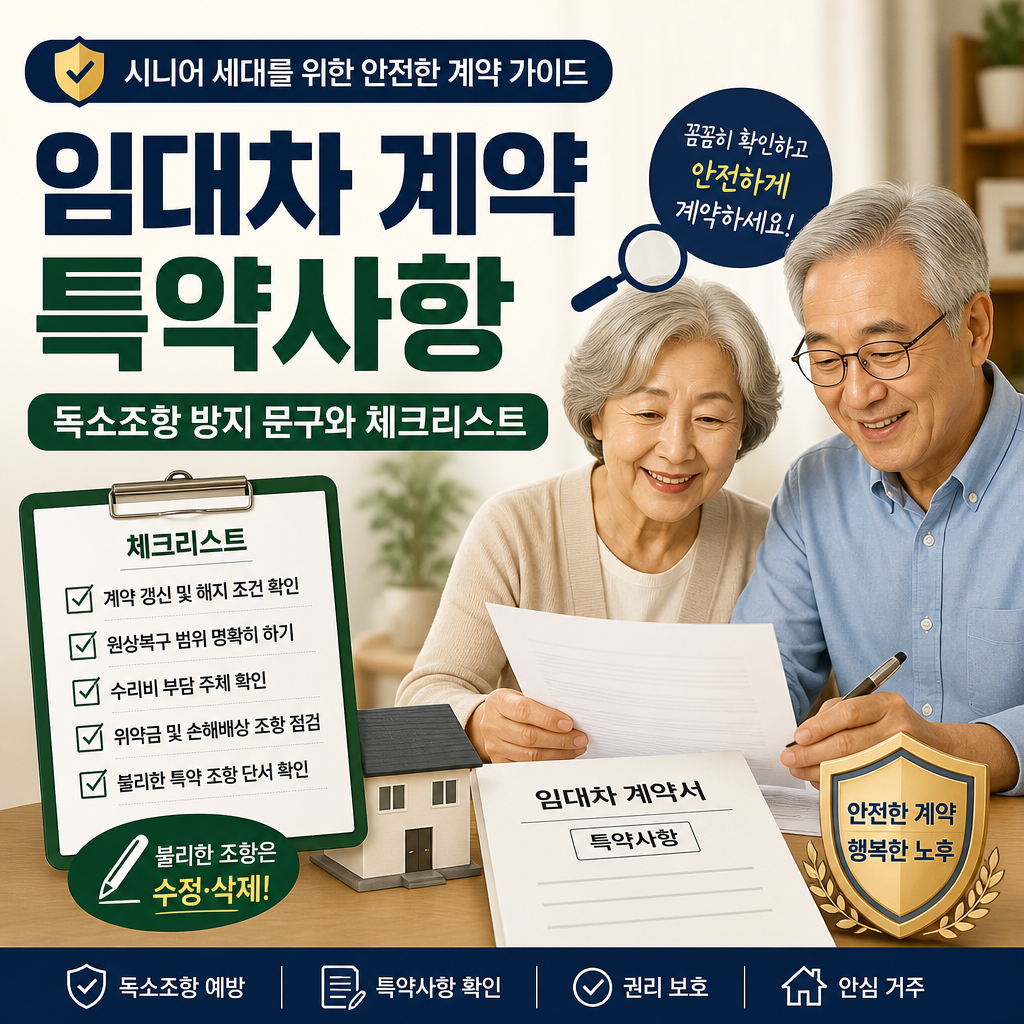 노년층을 위한 안전한 임대차 계약 요령을 안내하는 정보 이미지