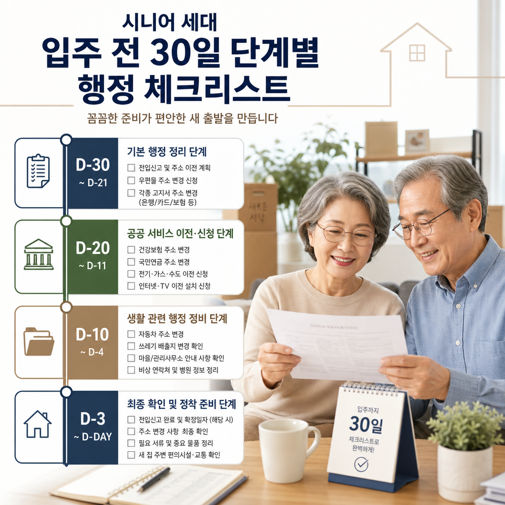 Senior couple reviewing a 30-day pre-move checklist for a smooth relocation