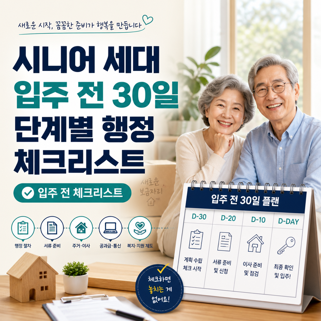 Checklist for senior living move-in preparation showing tasks to complete 30 days before residence
