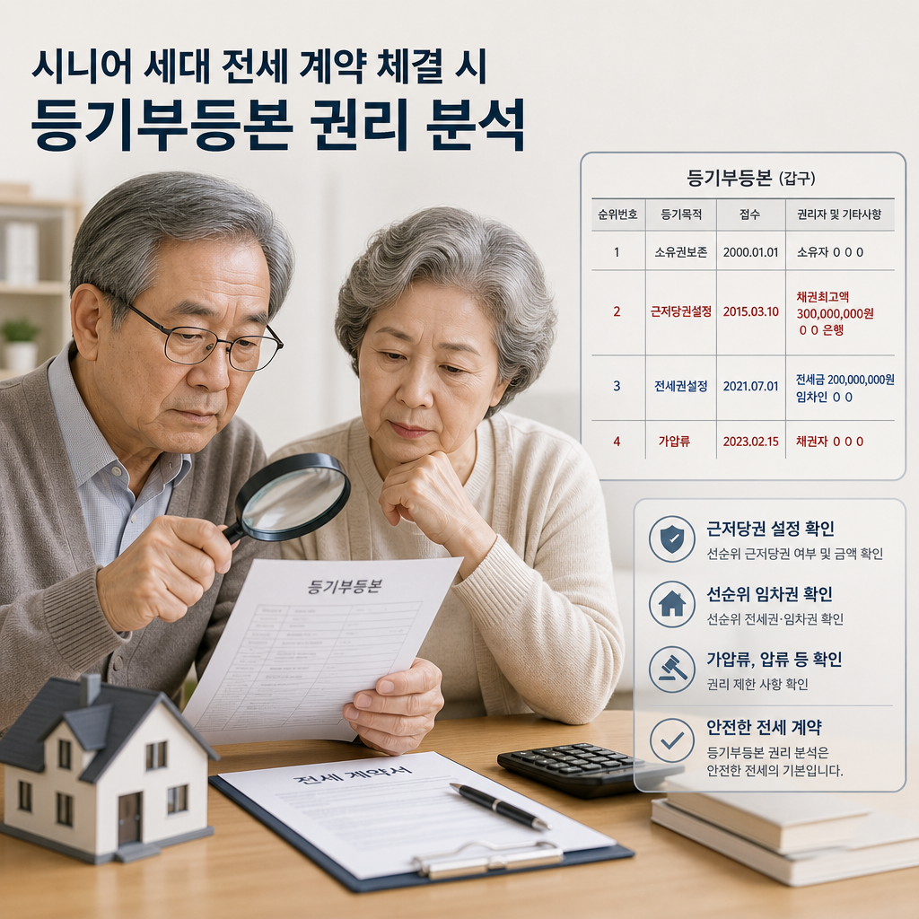 Senior couple reviewing real estate registration rights and a lease contract together