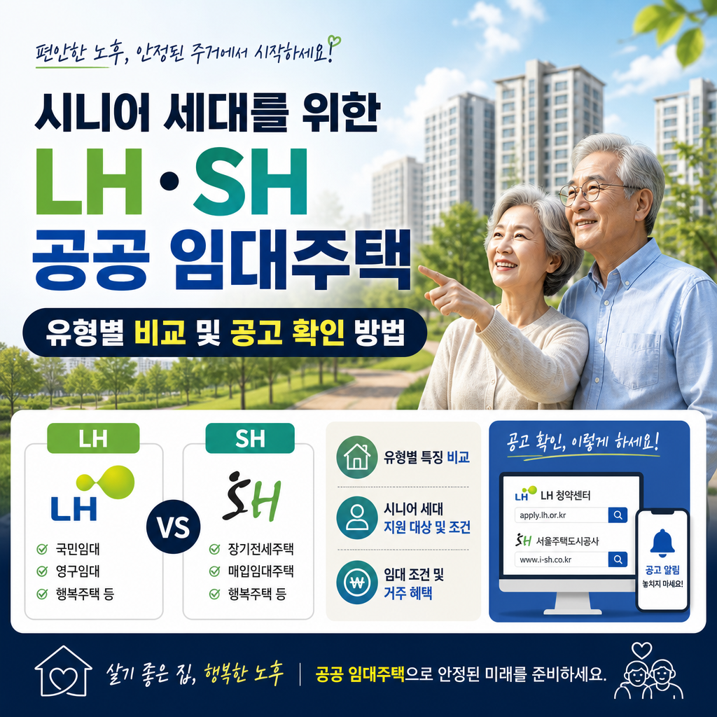 Comparison chart of LH and SH public rental housing options for senior citizens in Korea