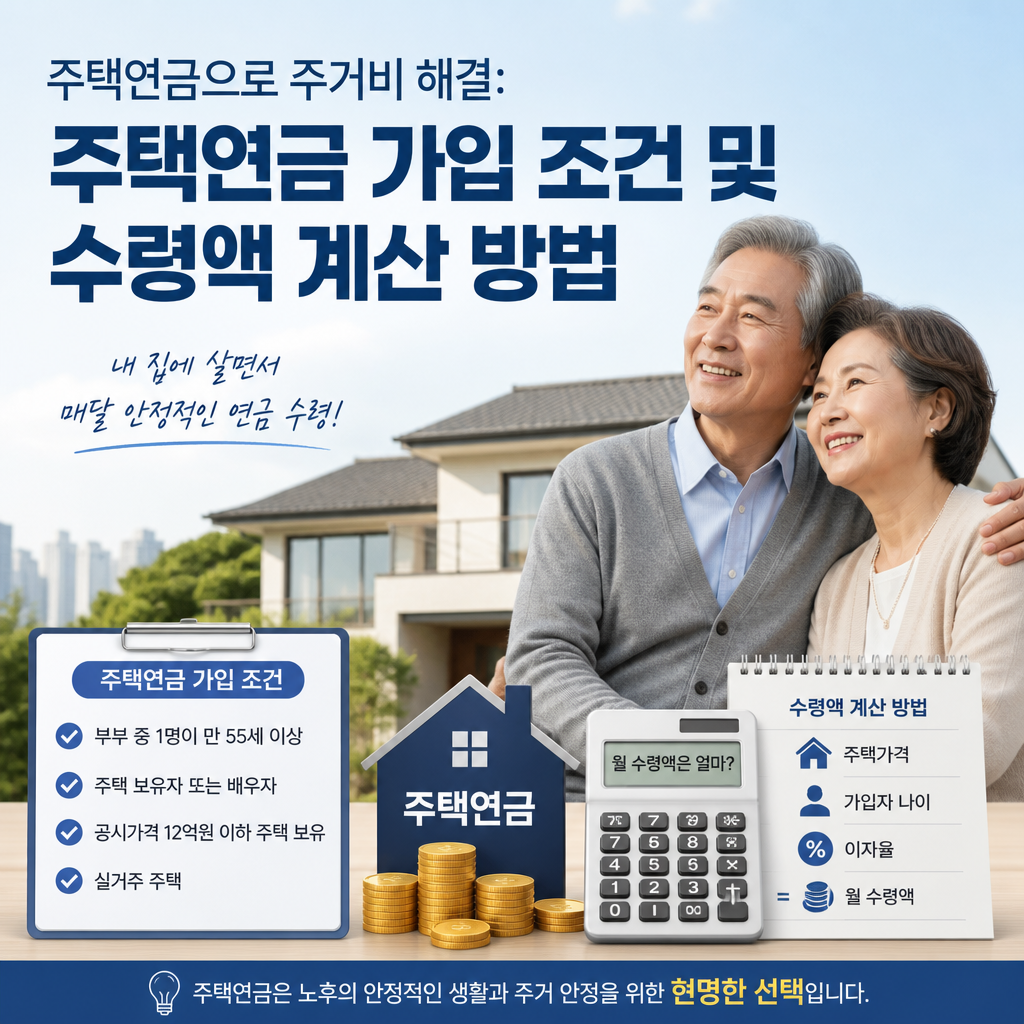 주택연금 가입 조건과 수령액 계산 방법을 안내하는 정보 이미지